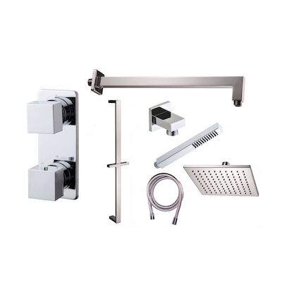 Thermostatische Inbouw Regendouche Set Wiesbaden Type 22 Wandarm Hoofddouche 20 cm Vierkant Glijstang