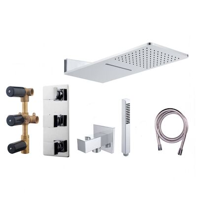 Thermostatische Inbouw Watervaldouche Set Wiesbaden Type 116 Hoofddouche 24×55 cm incl. Inbouwdeel