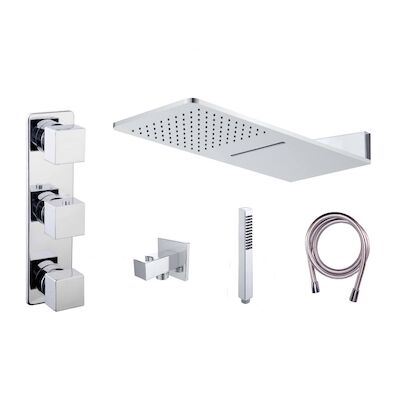 Thermostatische Inbouw Watervaldouche Set Wiesbaden Type 16 Hoofddouche 24×55 cm Vierkant