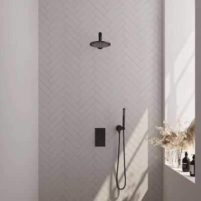 Thermostatische Inbouwdoucheset Brauer Black Edition Rechthoekige Afdekplaat (Alle Opties)
