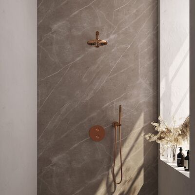 Thermostatische Inbouwdoucheset Brauer Carving Met Ronde Afdekplaat Koper (Alle Opties)