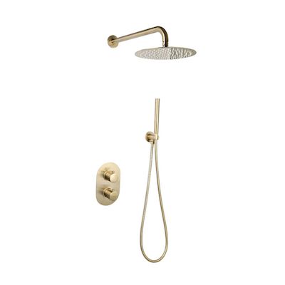 Thermostatische Regendoucheset Sanilux Peralta Inbouw Met Handdouche Geborsteld Goud (incl. inbouwbox)
