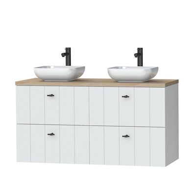 Tiger Maryport Meubelset 120 cm met 4 lades Mat wit incl Ontario waskom (2 stuks) Hoogglans wit – 1496028914