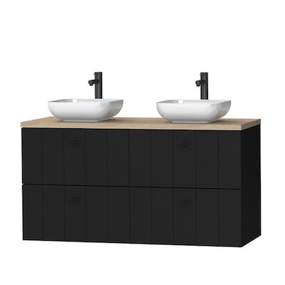 Tiger Maryport Meubelset 120 cm met 4 lades Mat zwart incl Ontario waskom (2 stuks) Hoogglans wit – 1496028918