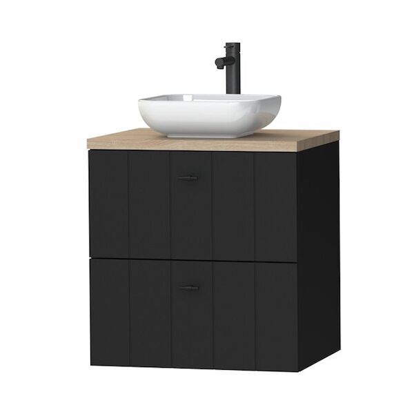 Tiger Maryport Meubelset 60 cm met 2 lades Mat zwart incl Ontario waskom Hoogglans wit – 1496008918