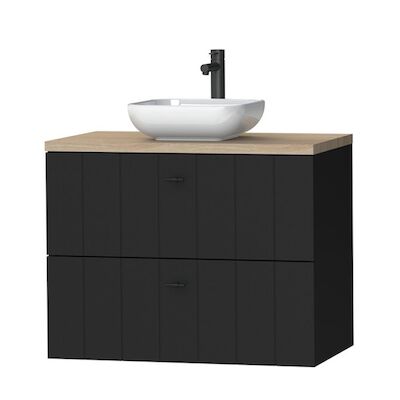 Tiger Maryport Meubelset 80 cm met 2 lades Mat zwart incl Ontario waskom Hoogglans wit – 1496018918
