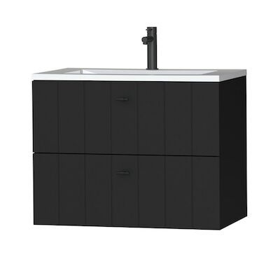 Tiger Maryport Meubelset 80 cm met 2 lades Mat zwart incl Quadro wastafel Hoogglans wit – 1496018915