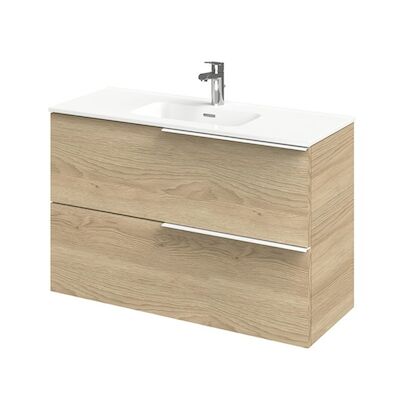 Tiger Pocket Meubelset 100 cm met 2 lades Naturel eik incl Calpe wastafel Hoogglans wit – 800306