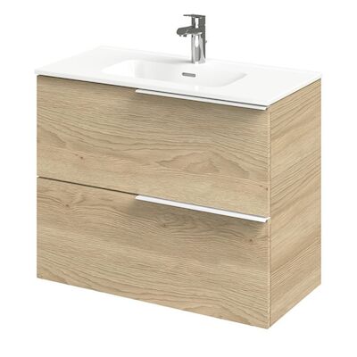 Tiger Pocket Meubelset 80 cm met 2 lades Naturel eik incl Calpe wastafel Hoogglans wit – 800302