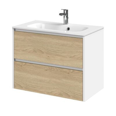 Tiger Reverse Meubelset 80 cm met 2 lades Naturel eik – Mat wit incl Oval wastafel Hoogglans wit – 800310
