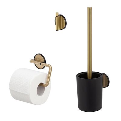 Toiletaccessoiresset Tiger Tune Met Toiletborstel, Toiletrolhouder en Handdoekhaak Geborsteld Messing – Zwart