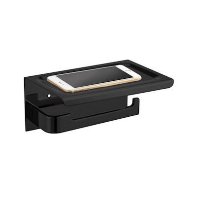 Toiletrolhouder met Telefoonplankje Best Design 18×12 cm Mat Zwart (zonder telefoon)