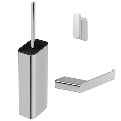 Toiletset Accessoires Geesa Shift Toiletborstel met houder – Toiletrolhouder zonder klep – Handdoekhaak – Chroom