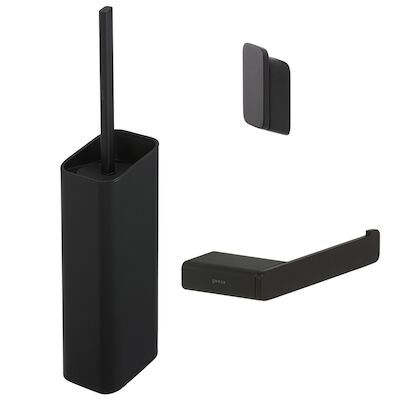 Toiletset Accessoires Geesa Shift Toiletborstel met houder – Toiletrolhouder zonder klep – Handdoekhaak – Zwart