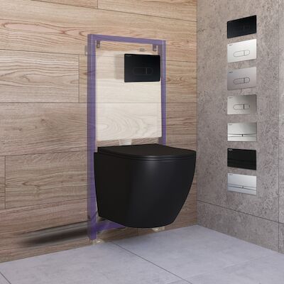 Toiletset Budget 65 Mudo Mat zwart Met B&W Drukplaat