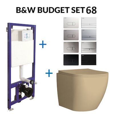 Toiletset Budget 68 Mudo Mat Beige Met B&W Drukplaat