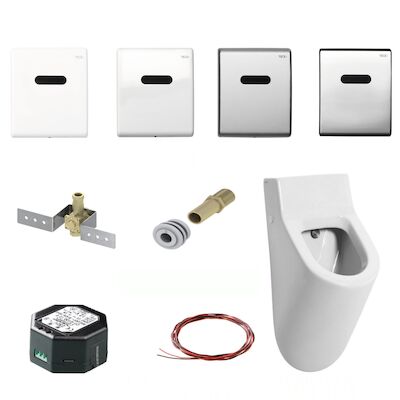 Urinoir Set Salenzi Hung Achterinlaat Mat Wit met TECE Drukplaat Elektronisch Adaptor