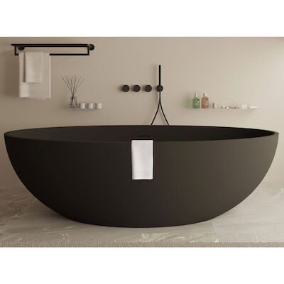 Vrijstaand Ligbad Ideavit Solid Ellipse 180x88x55 cm Met Pop-up Waste Mat Zwart