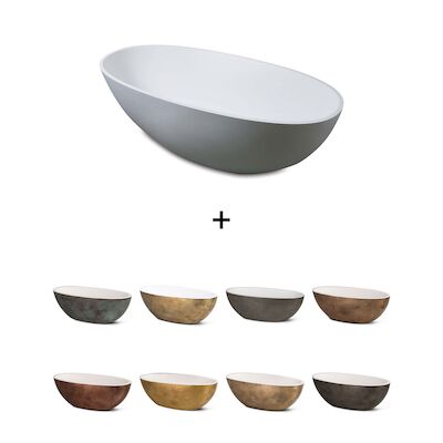 Vrijstaand Ligbad Luca Sanitair Bagno Metallo 180x80x60 cm Mineraalsteen Mat Wit (Kleurafwerking Naar Keuze)