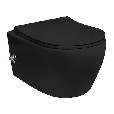 Wandcloset BWS Randloos Met Bidetkraan Warm en Koudwater Mat Zwart (Exclusief Zitting)