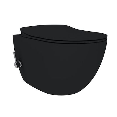 Wandcloset BWS Rimoff Ophang toilet met bidetkraan Warm en Koud Water Mat Zwart (Exclusief zitting)