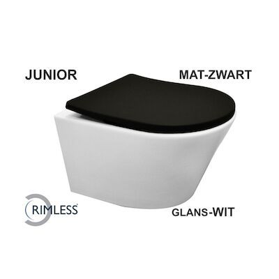 Wandcloset BWS Vicente Junior Wit Rimless Diepspoel met Flatline Zitting Mat Zwart