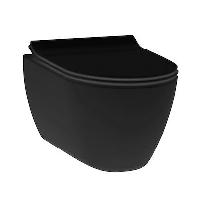 Wandcloset Randloos Mat Zwart | Idevit Alfa Keramiek 52cm (Exclusief zitting)