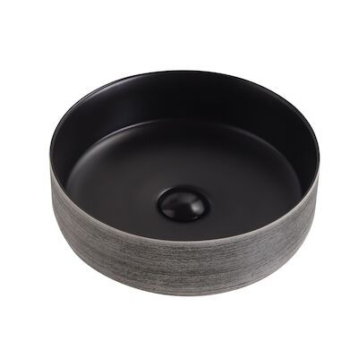 Waskom BWS Keramiek Met Geborsteld Zilver Relief 36 cm Zwart
