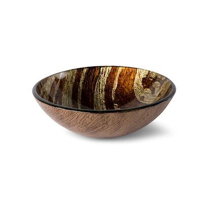 Waskom Luca Sanitair Vetro Rond 42x42x14,5 Gehard Glas Incl. Wastafelhouder Wood