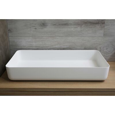 Waskom Opbouw Rechthoekig Luca Sanitair 80x40x13,5 cm Solid Surface Mat Wit
