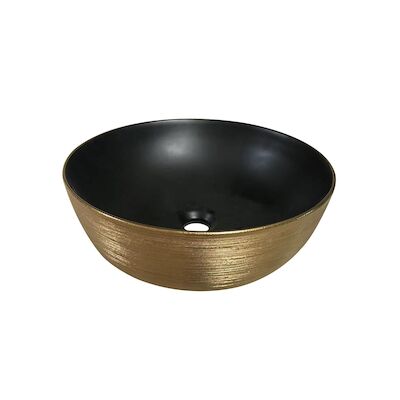 Waskom Sanilux Pisa Keramiek Met extra Dunne Rand Mat Zwart / Goud Geborsteld
