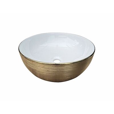 Waskom Sanilux Pisa Keramiek Met extra Dunne Rand Wit / Goud Geborsteld