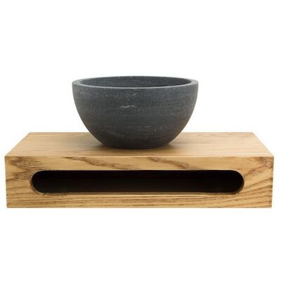 Waskom Sanilux Rond 20×12 cm Natuursteen met Massief Wood Planchet