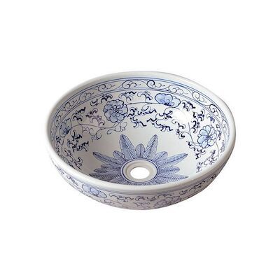 Waskom Sapho Priori Rond 42×15 cm Keramiek Bloemenpatroon Blauw / Wit