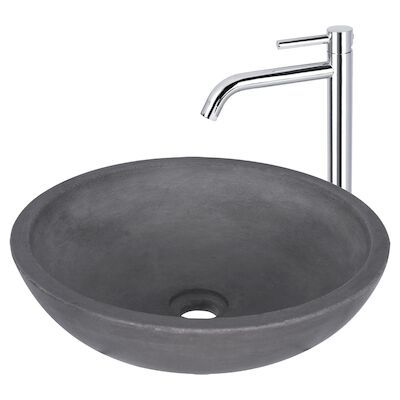 Waskomset Differnz Ravano Beton 40×12 cm Antraciet met Hoge Wastafelkraan Chroom