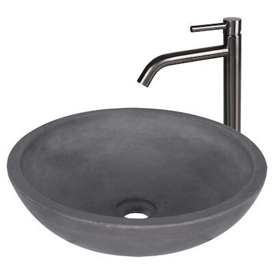 Waskomset Differnz Ravano Beton 40×12 cm Antraciet met Hoge Wastafelkraan Gunmetal