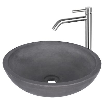 Waskomset Differnz Ravano Beton 40×12 cm Antraciet met Hoge Wastafelkraan Mat Chroom