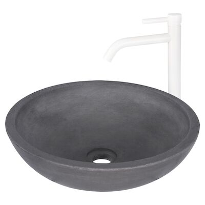 Waskomset Differnz Ravano Beton 40×12 cm Antraciet met Hoge Wastafelkraan Mat Wit