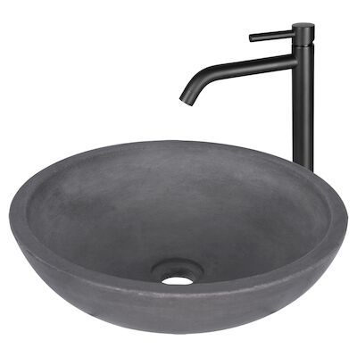 Waskomset Differnz Ravano Beton 40×12 cm Antraciet met Hoge Wastafelkraan Mat Zwart