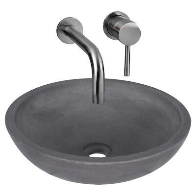 Waskomset Differnz Ravano Beton 40×12 cm Antraciet met Inbouw Wastafelkraan Gunmetal