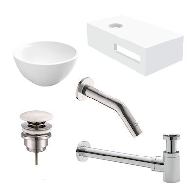 Waskomset met Planchet BWS Rond 20×11 cm Solid Surface Wit (inclusief kraan, afvoer en sifon)