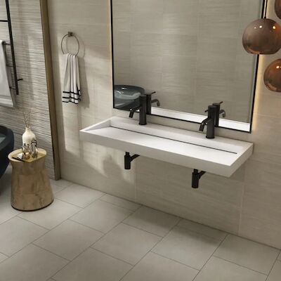 Wastafel BWS Hoya 120×45.5 cm Met 2 Kraangaten Mat Wit