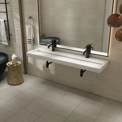 Wastafel BWS Hoya 160×45.5 cm Met 2 Kraangaten Mat Wit