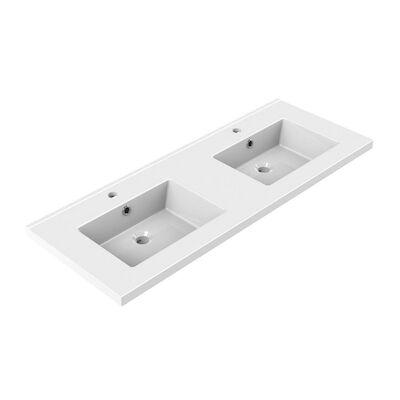 Wastafel Dubbel Allibert Tobi 120,5×46,2×3,5 cm met Kraangaten en Overloop Porselein Glanzend Wit