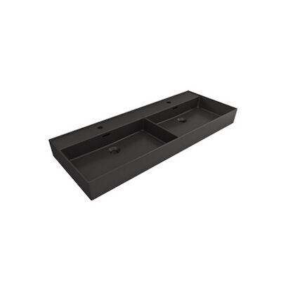 Wastafel Dubbel Plieger Kansas 2 Kraangaten 120×46,6 cm met Overloop Mat Zwart