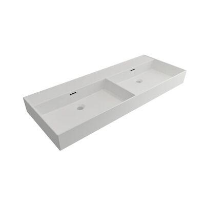 Wastafel Dubbel Plieger Kansas Zonder Kraangat 120×46,6 cm met Overloop Mat Wit