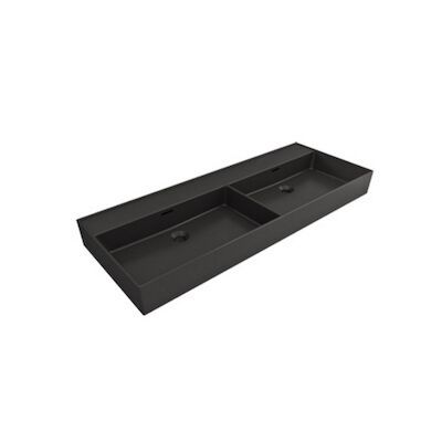 Wastafel Dubbel Plieger Kansas Zonder Kraangat 120×46,6 cm met Overloop Mat Zwart