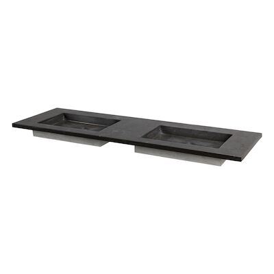 Wastafel Forzalaqua Helsinki Hardsteen Gezoet Met 2 Kraangaten 140,5×51,5×9,5 cm