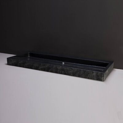 Wastafel Forzalaqua Palermo Graniet Gezoet Gekapt 2 Kraangaten Zwart 120,5×51,5×9 cm