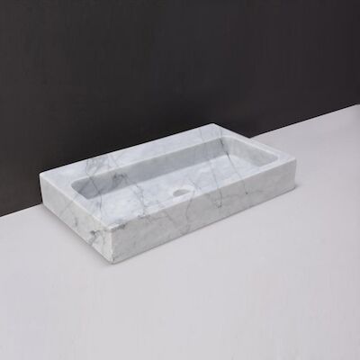 Wastafel Forzalaqua Taranto Carrara Gepolijst 50x30x8 cm Grijs Met Kraangat